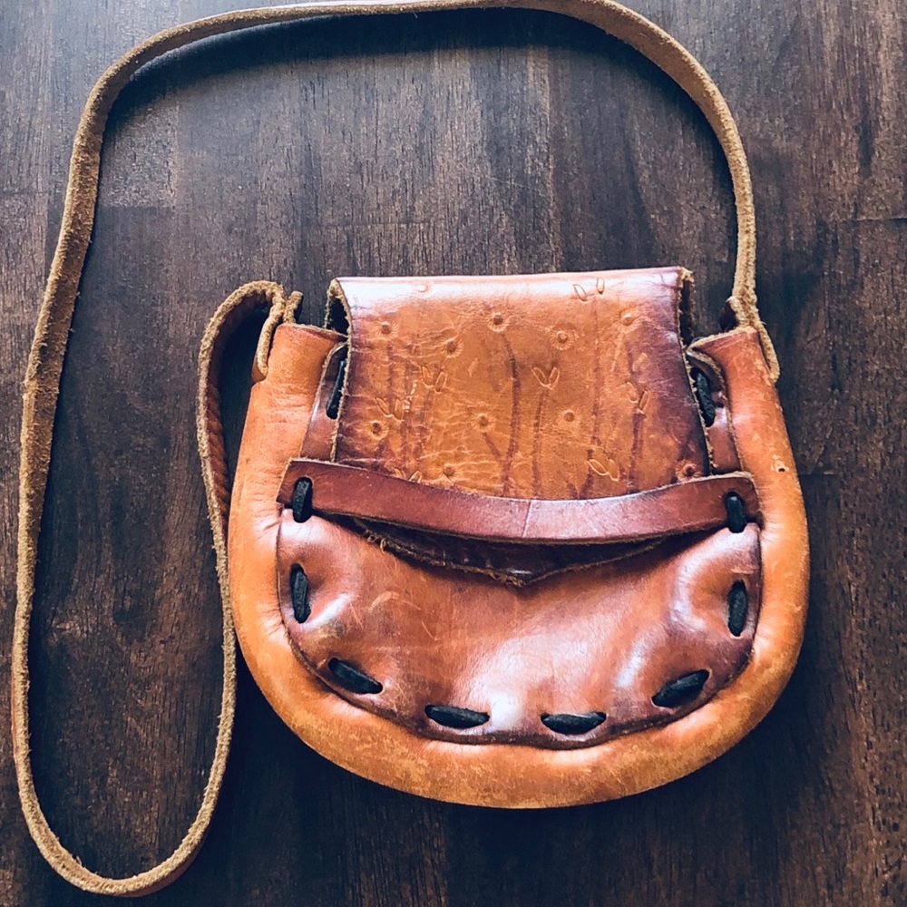 TWO ITEMS: Vintage hand tooled mini purse&& belt